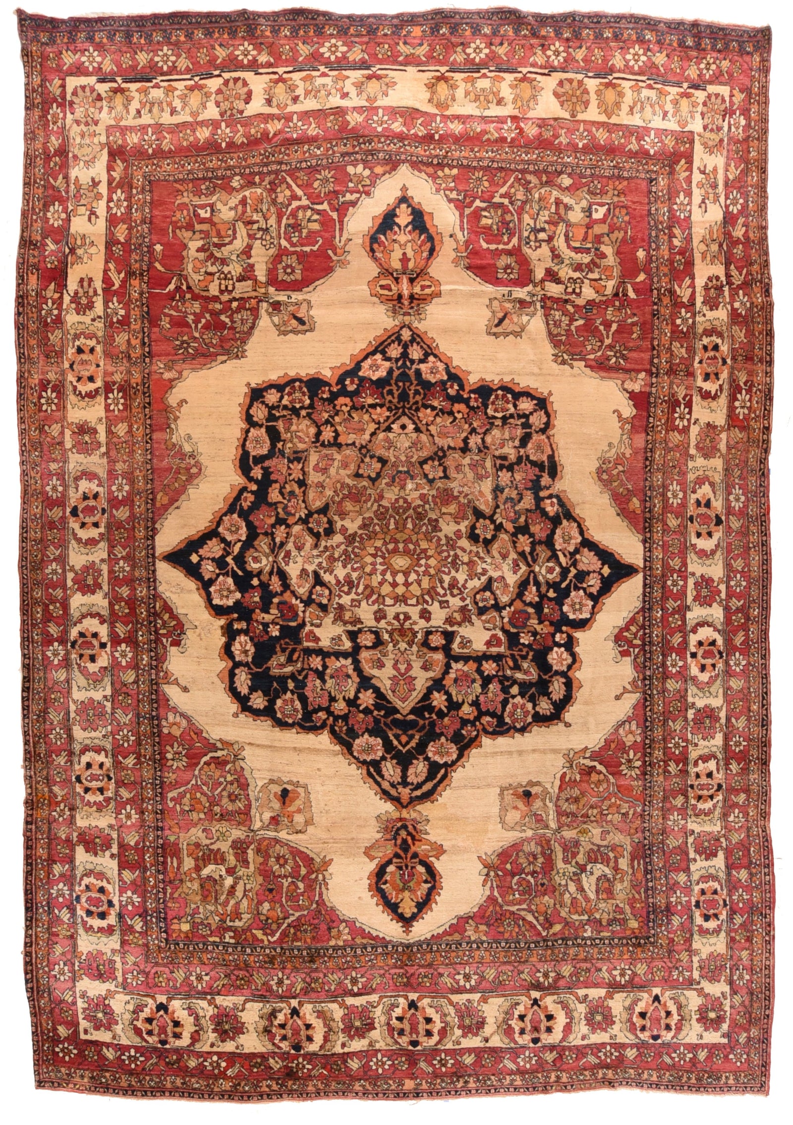 Antique Red Lavar Kerman Area Rug