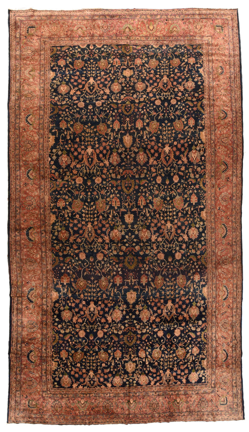 Antique Beige Persian Sarouk Area Rug