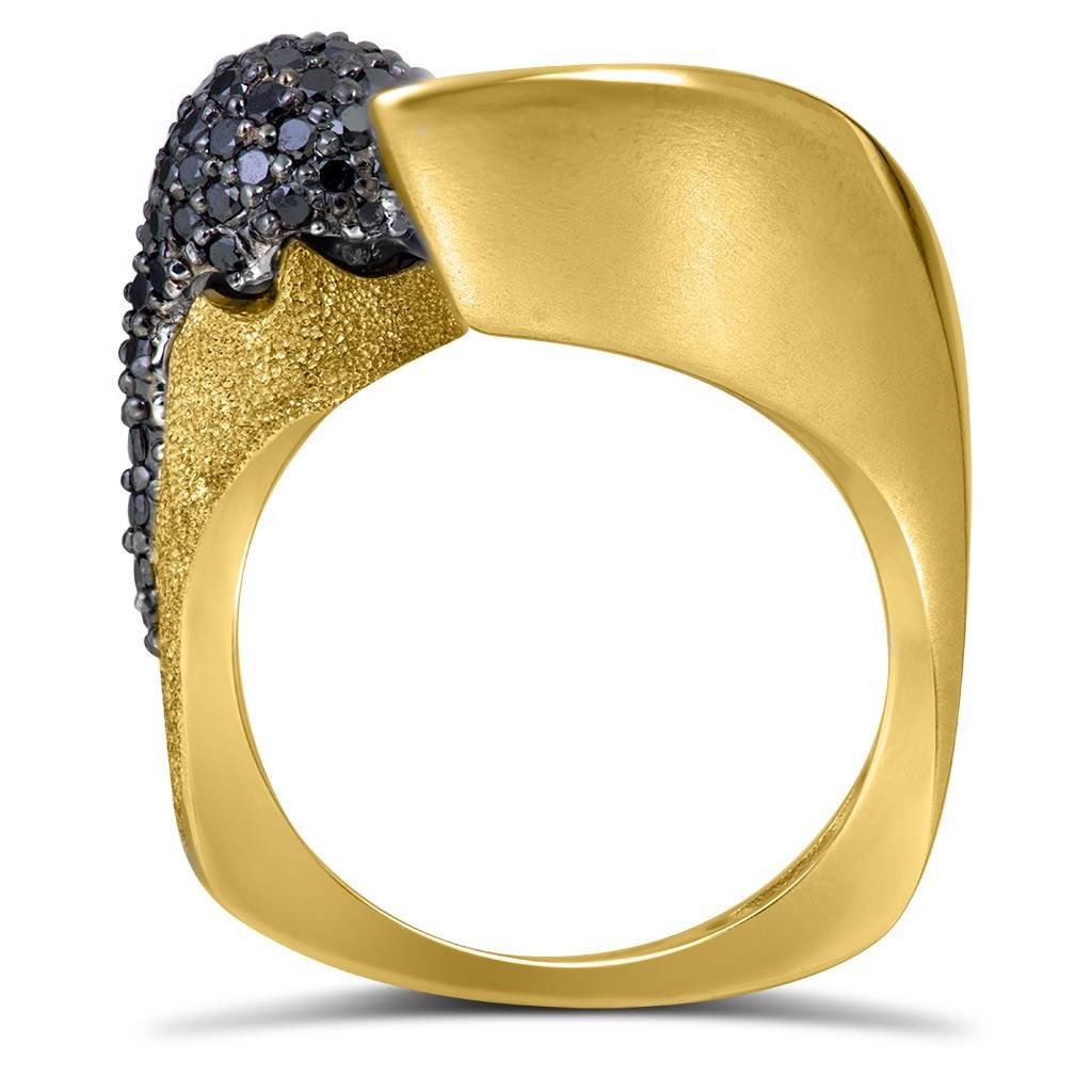 Black Diamonds and Yellow Gold Calla Ring