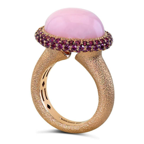 Pink Opal and Rhodolite Garnets Cocktail Ring in Rose Gold
