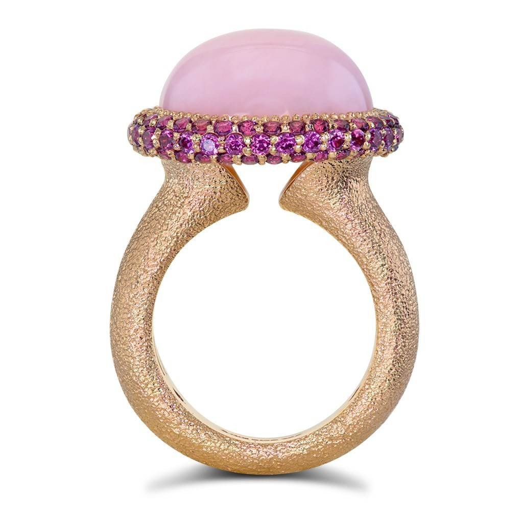 Pink Opal and Rhodolite Garnets Cocktail Ring in Rose Gold