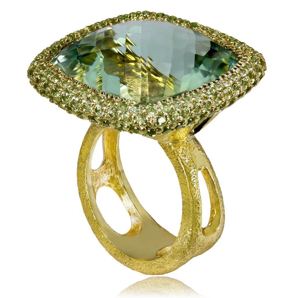 Green Amethyst and Peridot Royal Ring in Yellow Gold