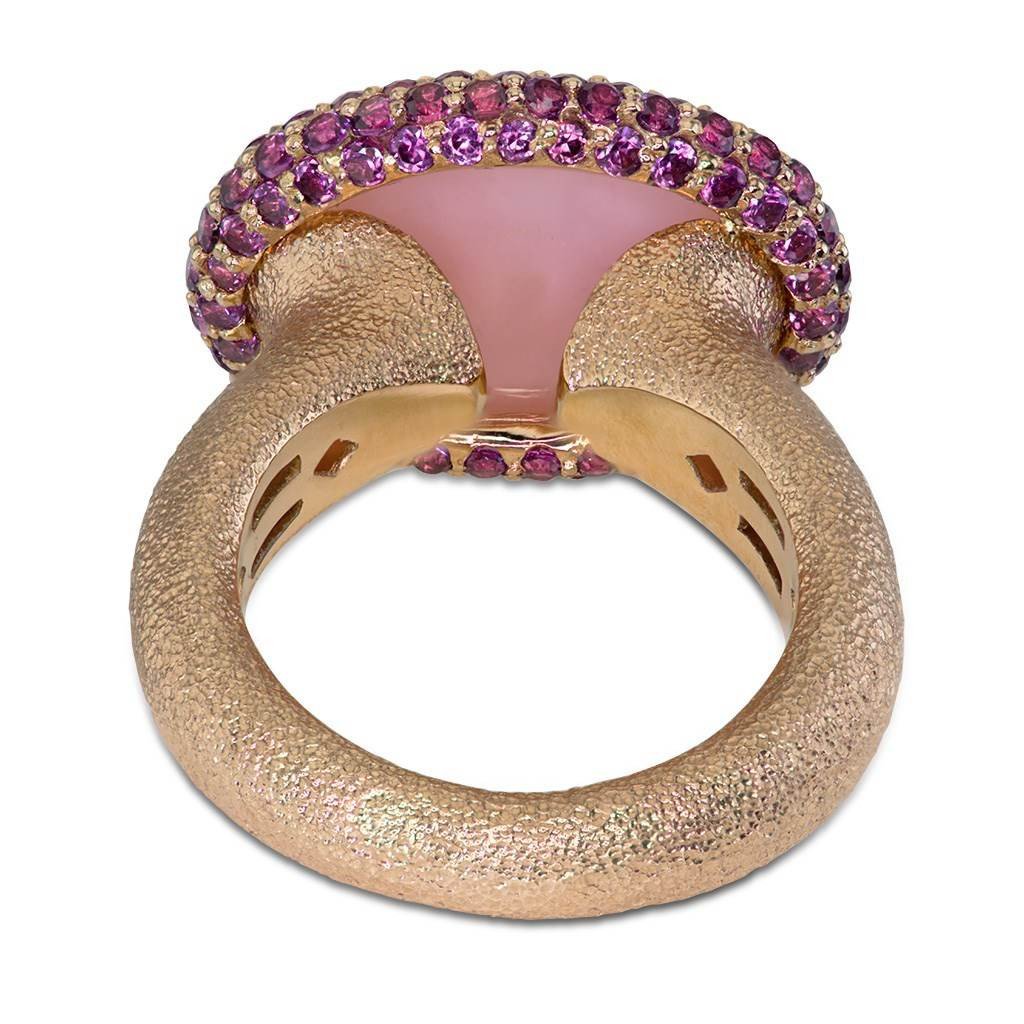 Pink Opal and Rhodolite Garnets Cocktail Ring in Rose Gold
