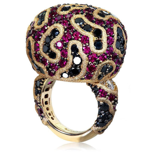 Ruby and Diamond Rose Gold Fine Lace Ring