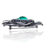 Green Agate, White Quartz Doublet with Black Spinel Coronaria Brooch Pendant in Blackened Silver