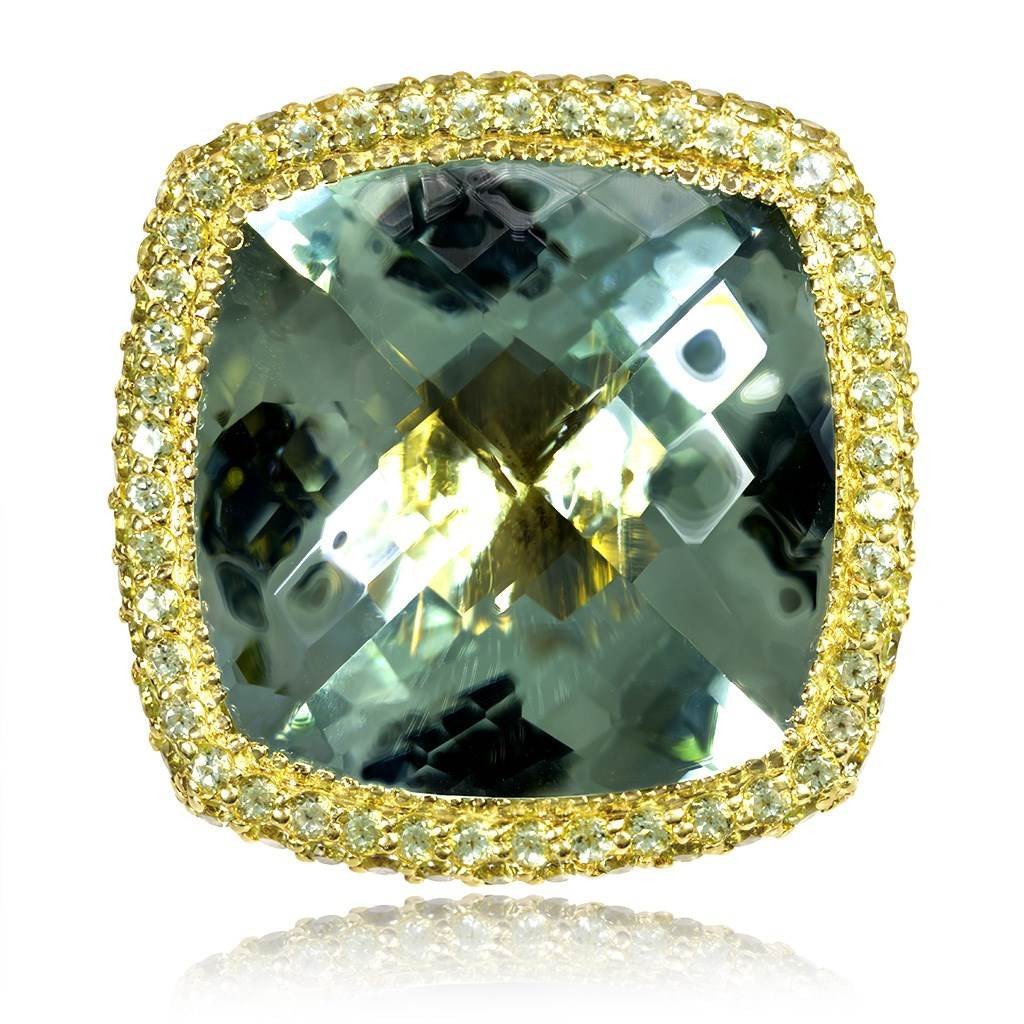 Green Amethyst and Peridot Royal Ring in Yellow Gold
