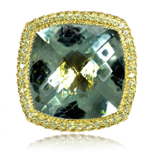 Green Amethyst and Peridot Royal Ring in Yellow Gold