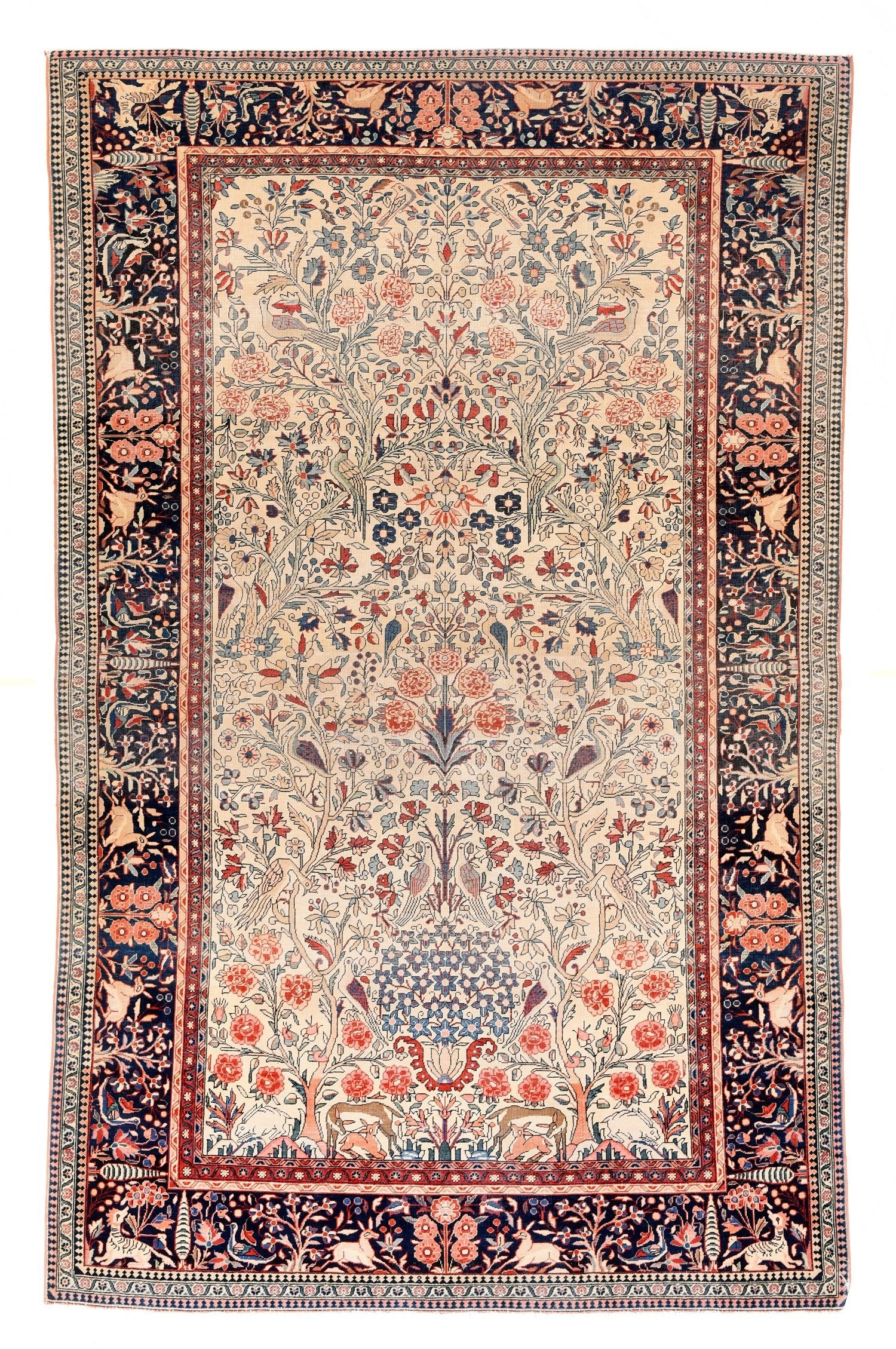 Antique Hand Made Mohtasham Kashan Persian Rug