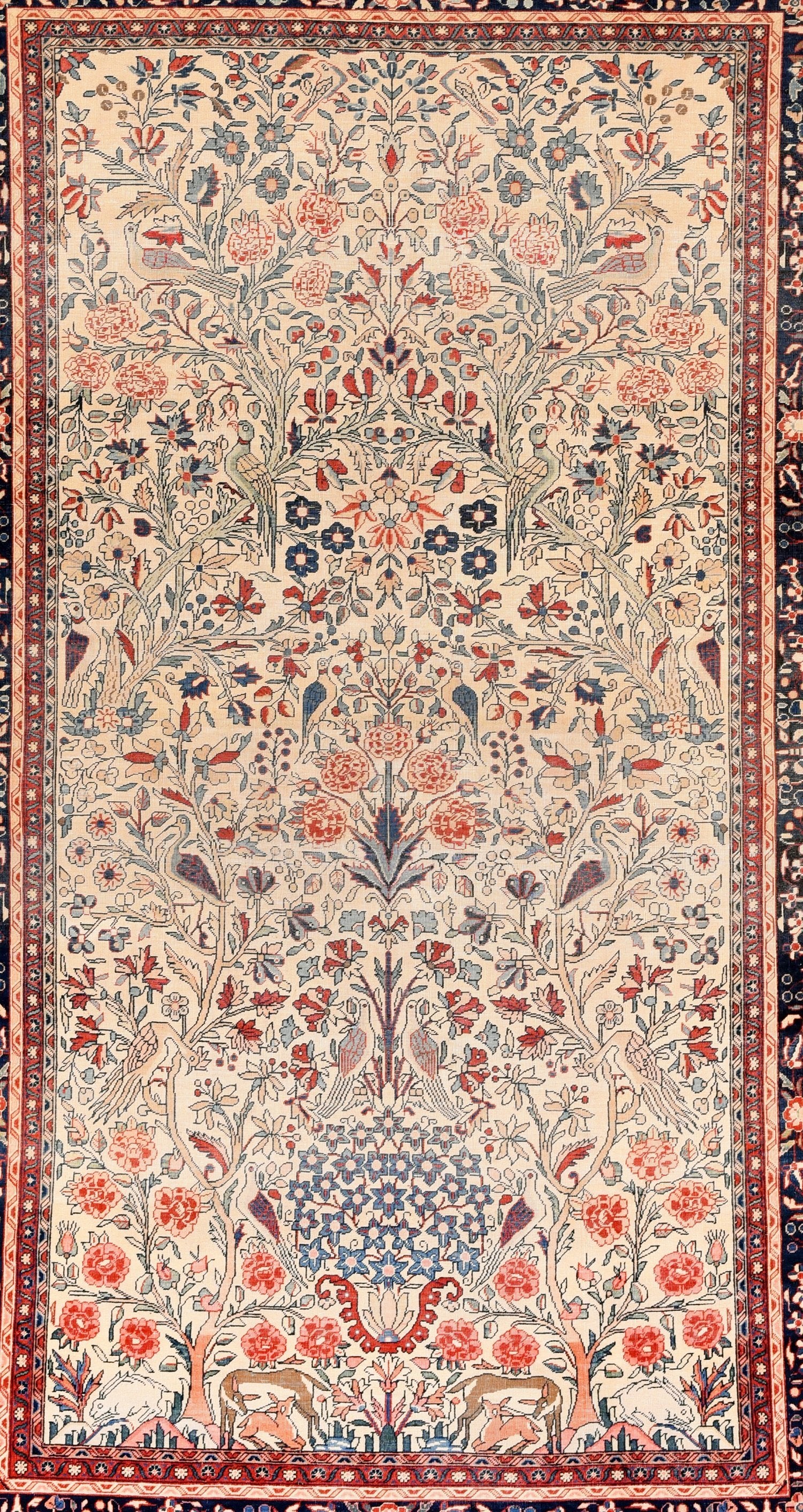 Antique Hand Made Mohtasham Kashan Persian Rug